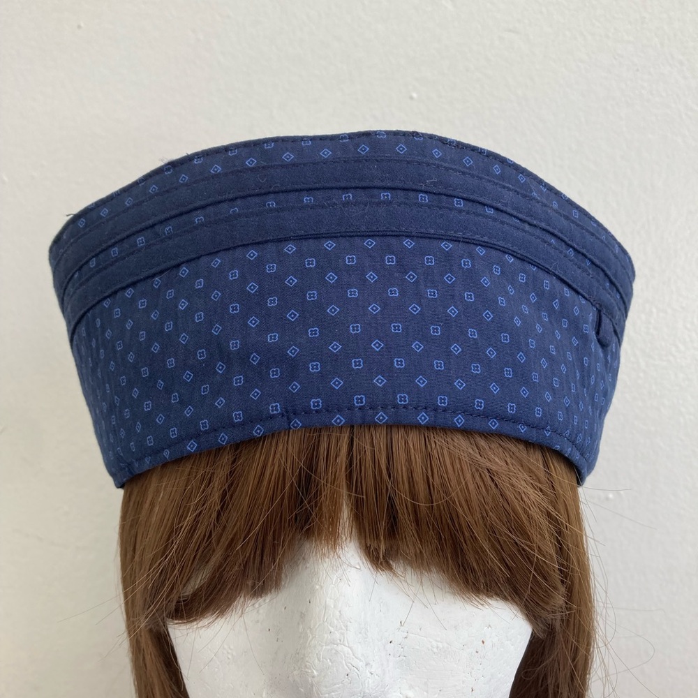 Classic Handmade Navy Blue Patterned Women's Pillbox Hat